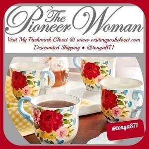🦋 New Pioneer Woman Sweet Rose 15-oz Mugs, Set of 4